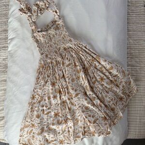 Rylee and Cru Girls Beige Floral Smocked Sundress